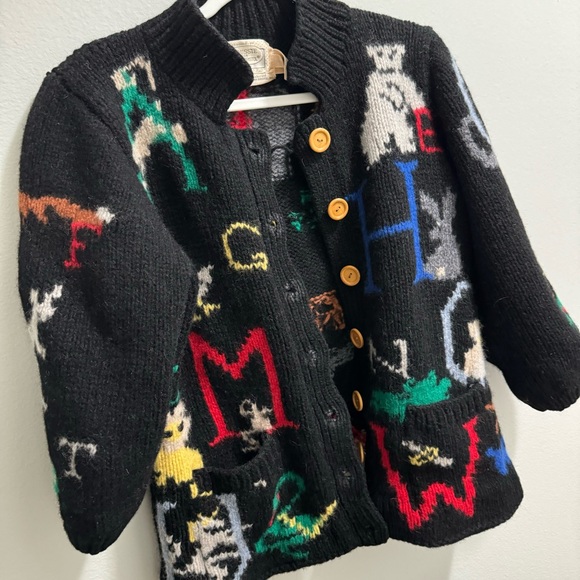 Vtg Moussie Susan Bristol Sweater Cardigan Wool ABCs Back To School Novelty S - Picture 9 of 10